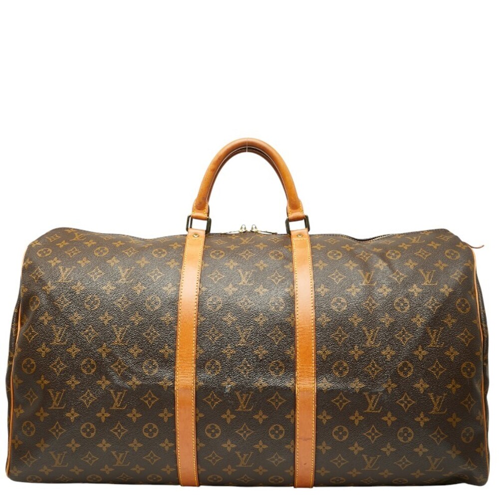 LOUIS VUITTON Authentic Brown Monogram Leather Keepall 60 Boston Bag - Picture 1 of 15